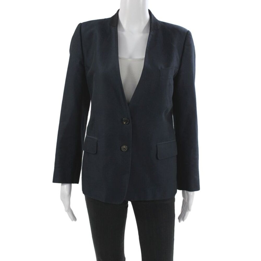 Dries Van Noten Women Dark Blue Linen Wool Blazer Size 40